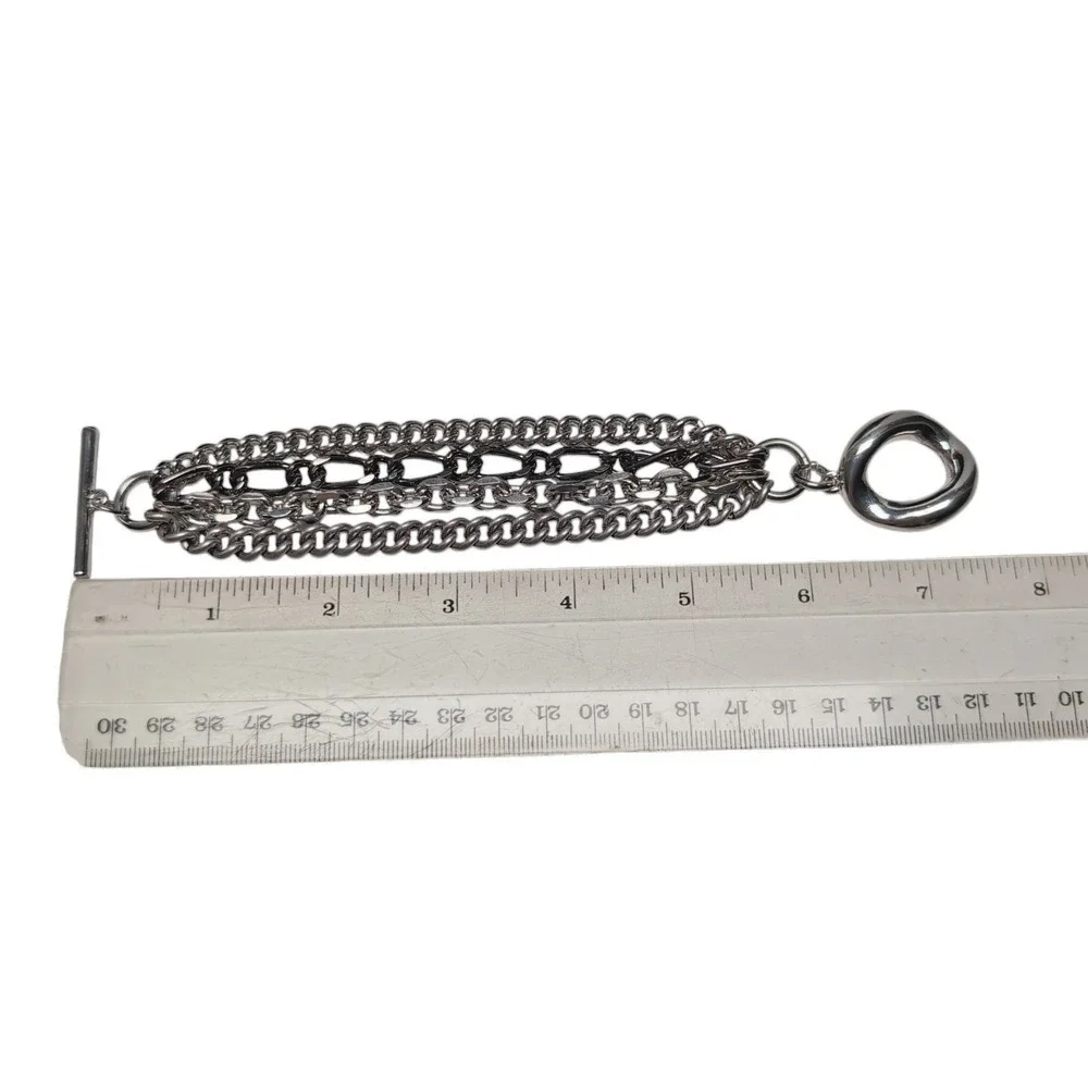 Stainless Steel Toggle Bracelets Chunky Multi Strand Geometric Silver Tone